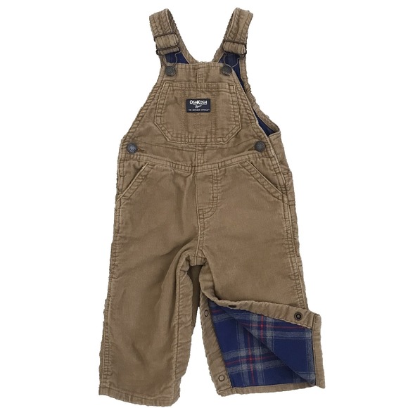 OshKosh B’gosh Other - Oshkosh B'gosh Corduroy Vestbak Bib Overalls Flannel Lined Baby 9M Tan Snap Legs